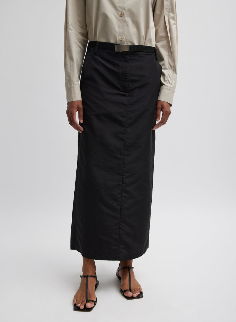 티비 Tibi Silk Nylon Maxi Skirt,Black
