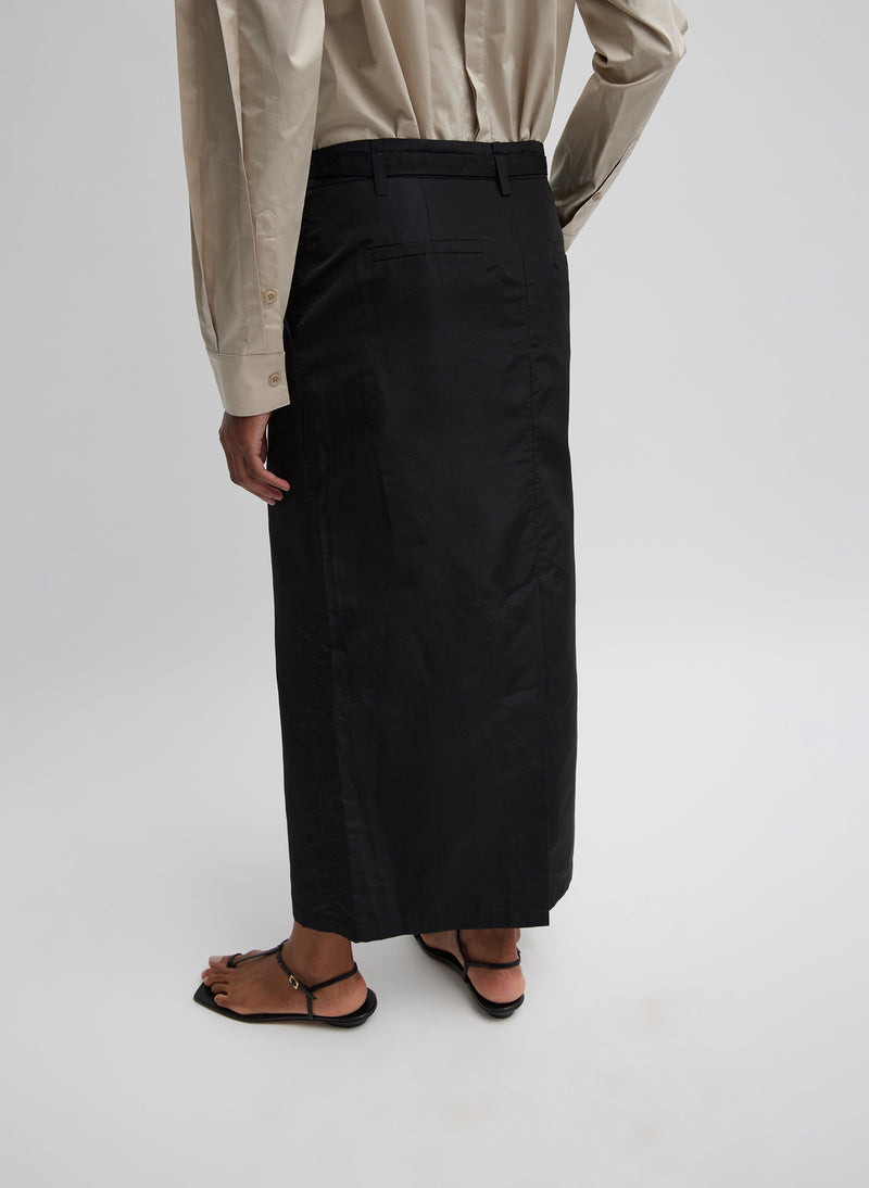 Silk Nylon Maxi Skirt Black-3