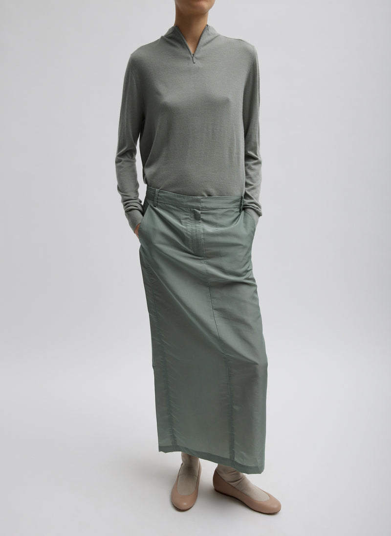 티비 Tibi Silk Nylon Maxi Skirt,Pumice Grey