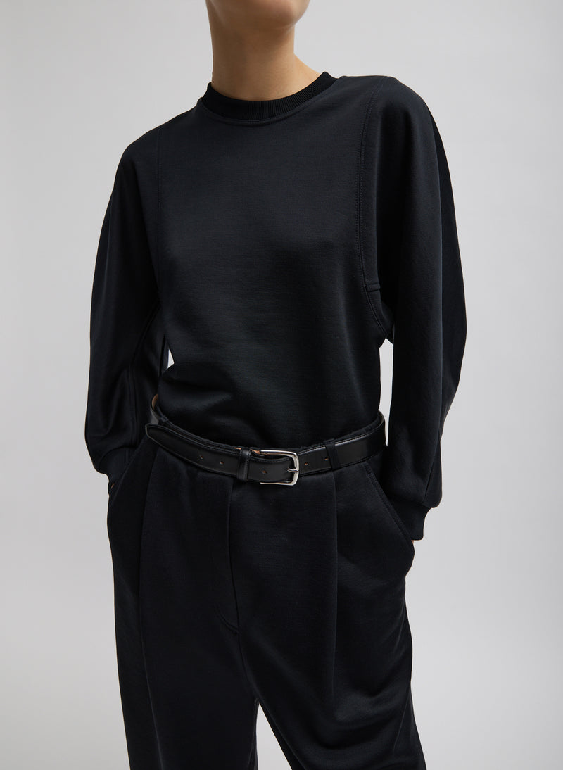 티비 Tibi Silk Terry Sculpted Sleeve Slim Sweatshirt,Black
