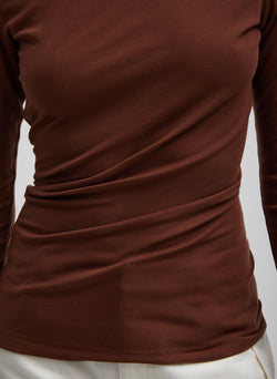 Tencel Knit Twisted Seam Long Sleeve T-Shirt Brown-2