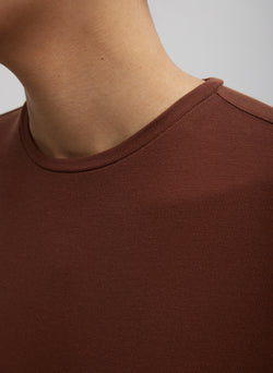 Tencel Knit Twisted Seam Long Sleeve T-Shirt Brown-3