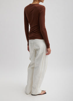 Tencel Knit Twisted Seam Long Sleeve T-Shirt Brown-5