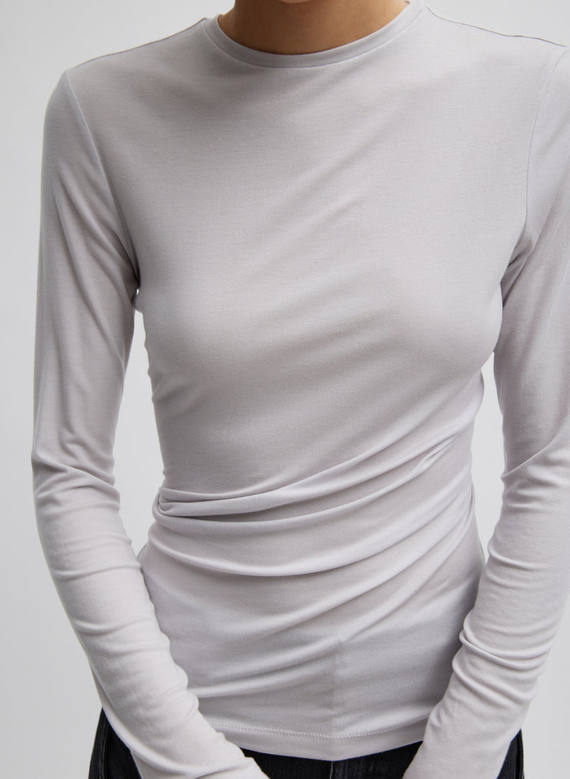 Tencel Knit Twisted Seam Long Sleeve T-Shirt Pearl Grey-2