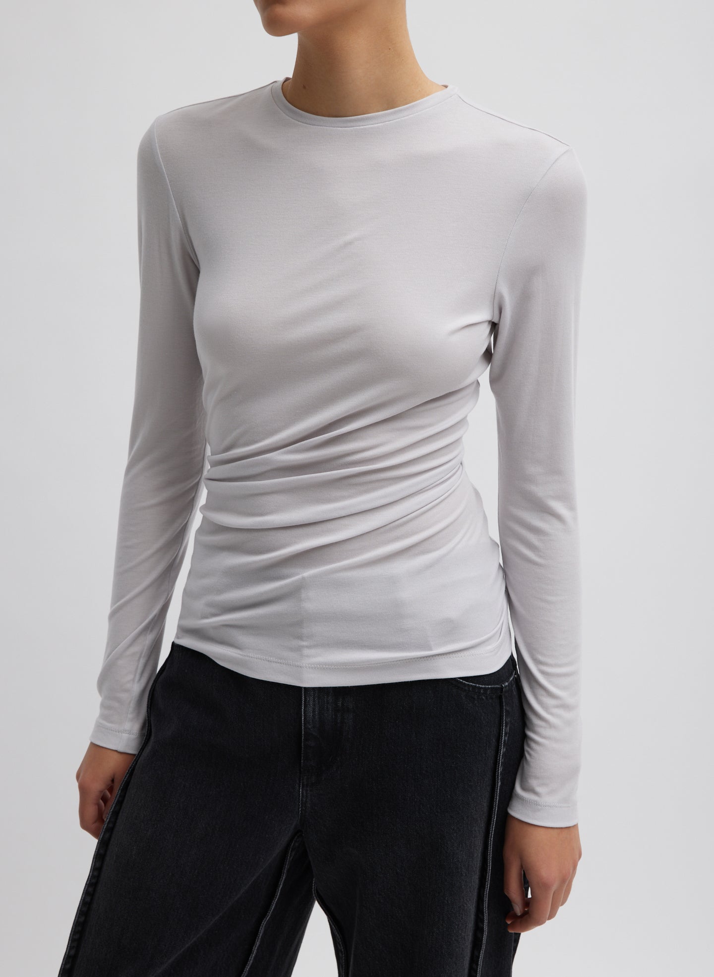 Tencel Knit Twisted Seam Long Sleeve T-Shirt - Pearl Grey-1