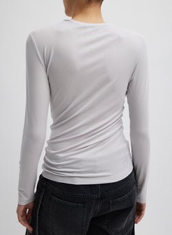 Tencel Knit Twisted Seam Long Sleeve T-Shirt Pearl Grey-3