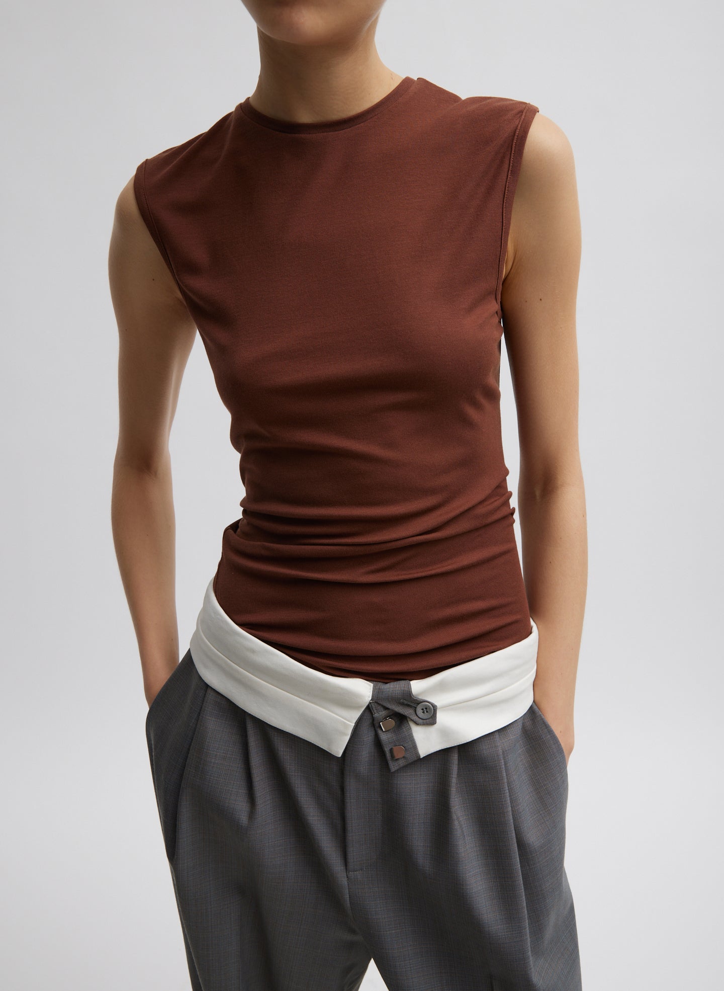 Tencel Knit Twisted Seam Tank - Brown-1