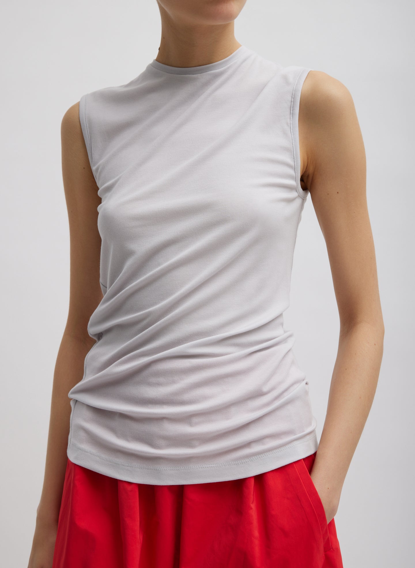 Tencel Knit Twisted Seam Tank - Pearl Grey-1