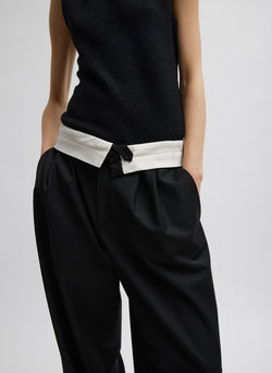 Recycled Tropical Wool Fold Over Pant Black-2