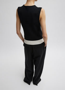 Recycled Tropical Wool Fold Over Pant Black-4