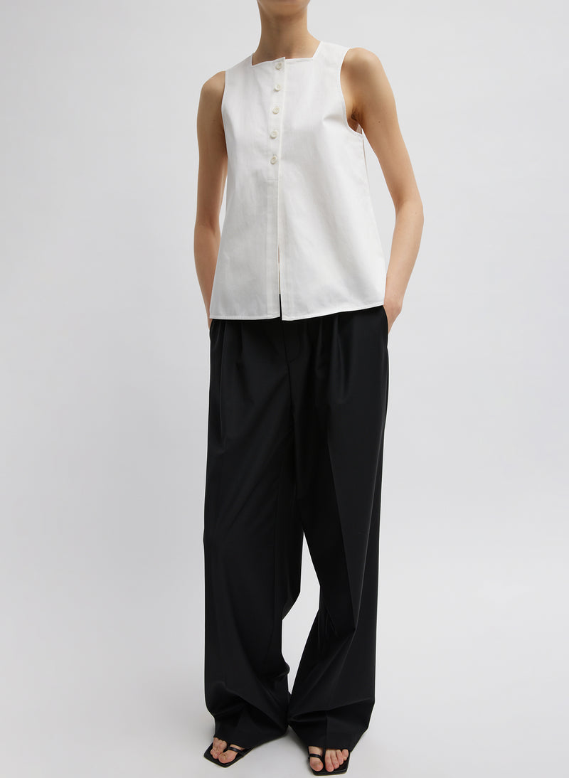 Recycled Tropical Wool Fold Over Pant Black-3