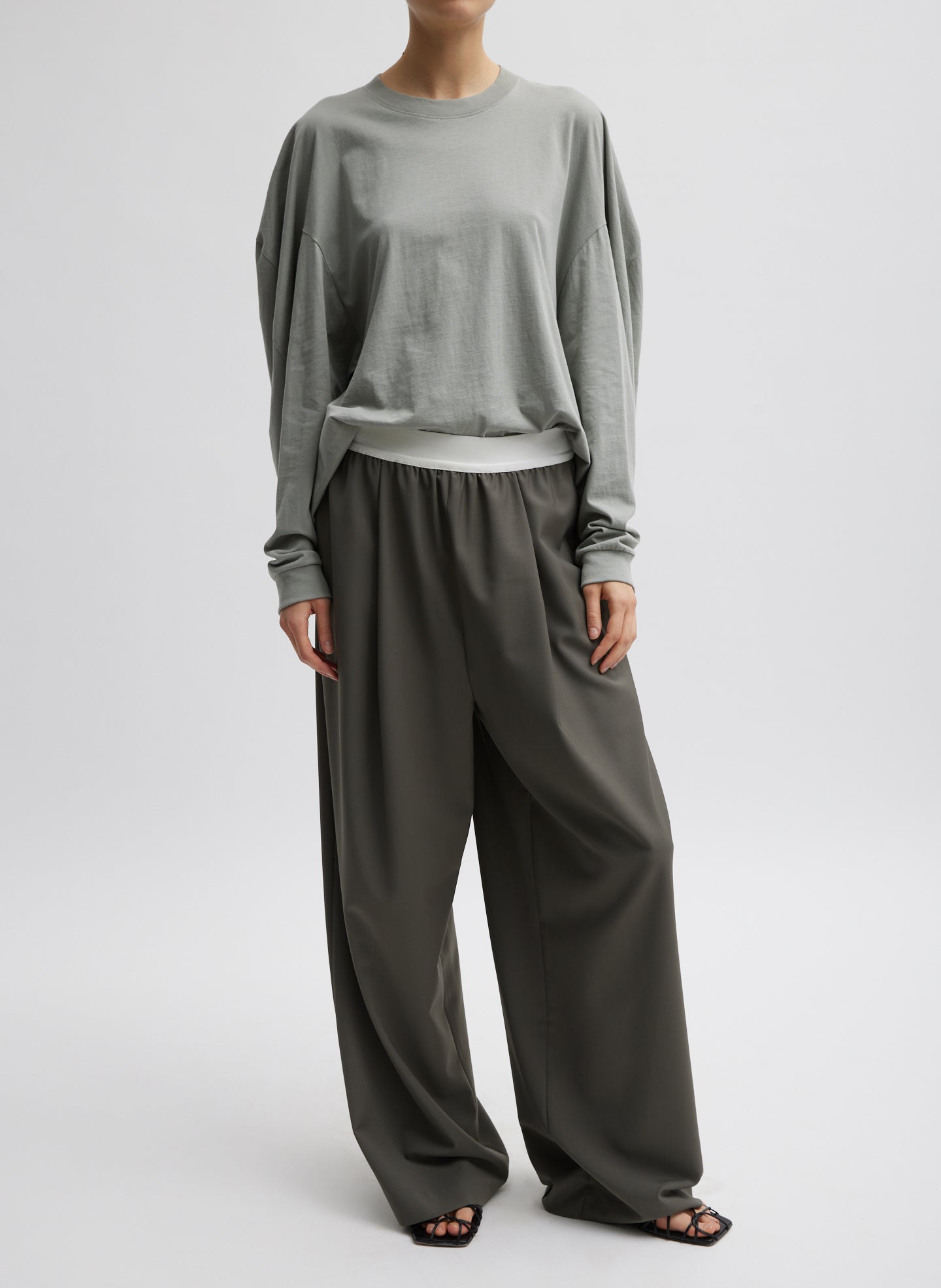 Tropical Wool Marit Pull On Pant - Dark Stone-1