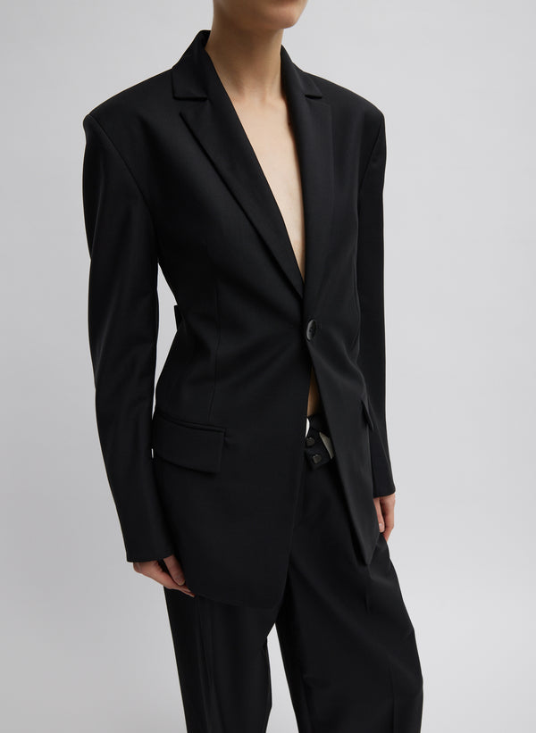 Recycled Tropical Wool Sculpted Blazer - Black-1