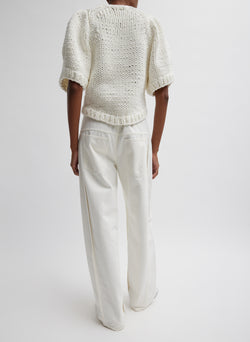 Deluxe Tube Yarn Sweater Mini Puff Pullover White-5