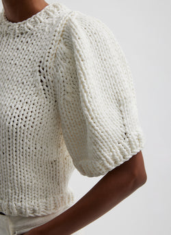 Deluxe Tube Yarn Sweater Mini Puff Pullover White-2