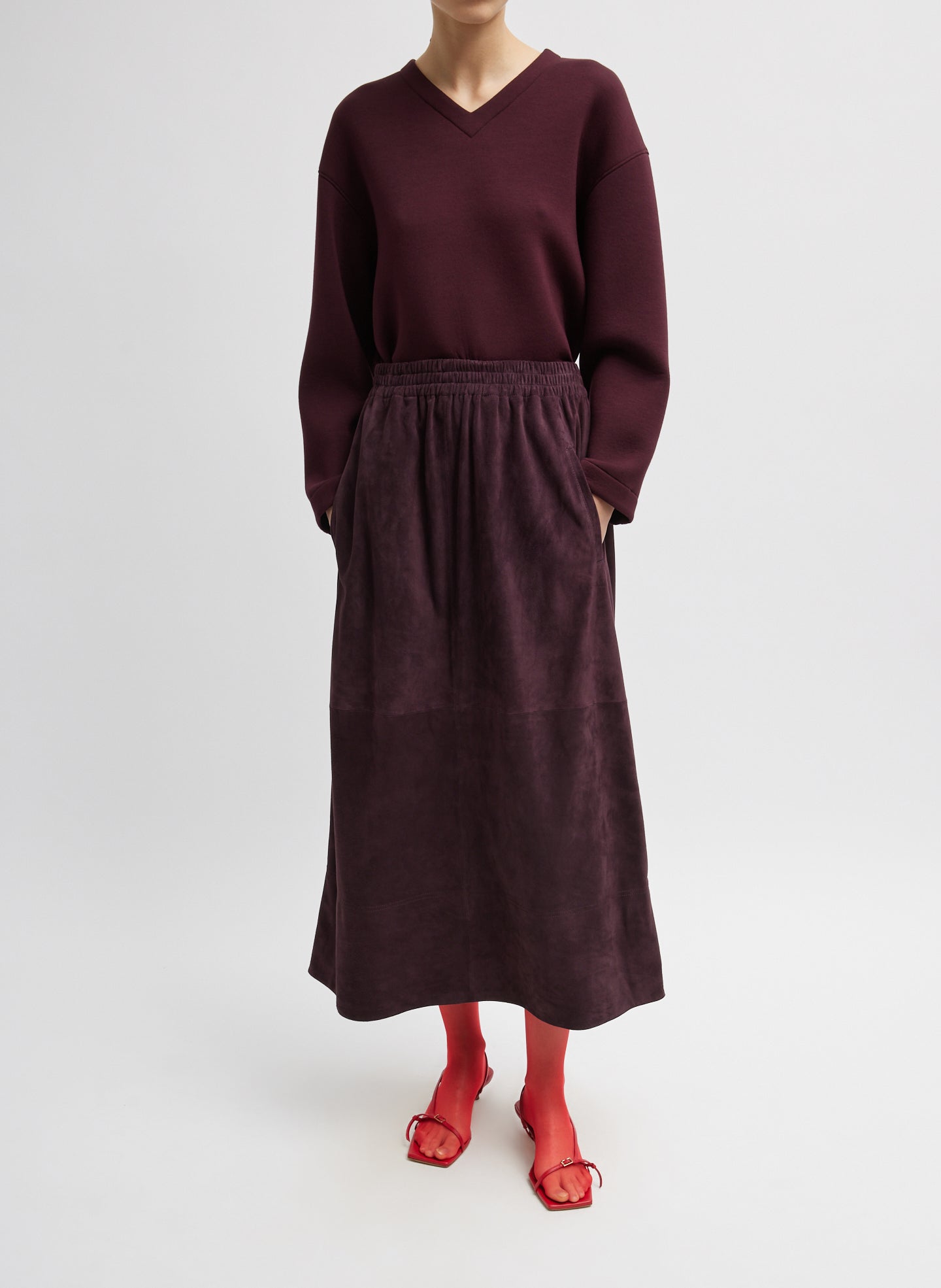 Cassiterite Suede Pull On Full Skirt - Plum-1