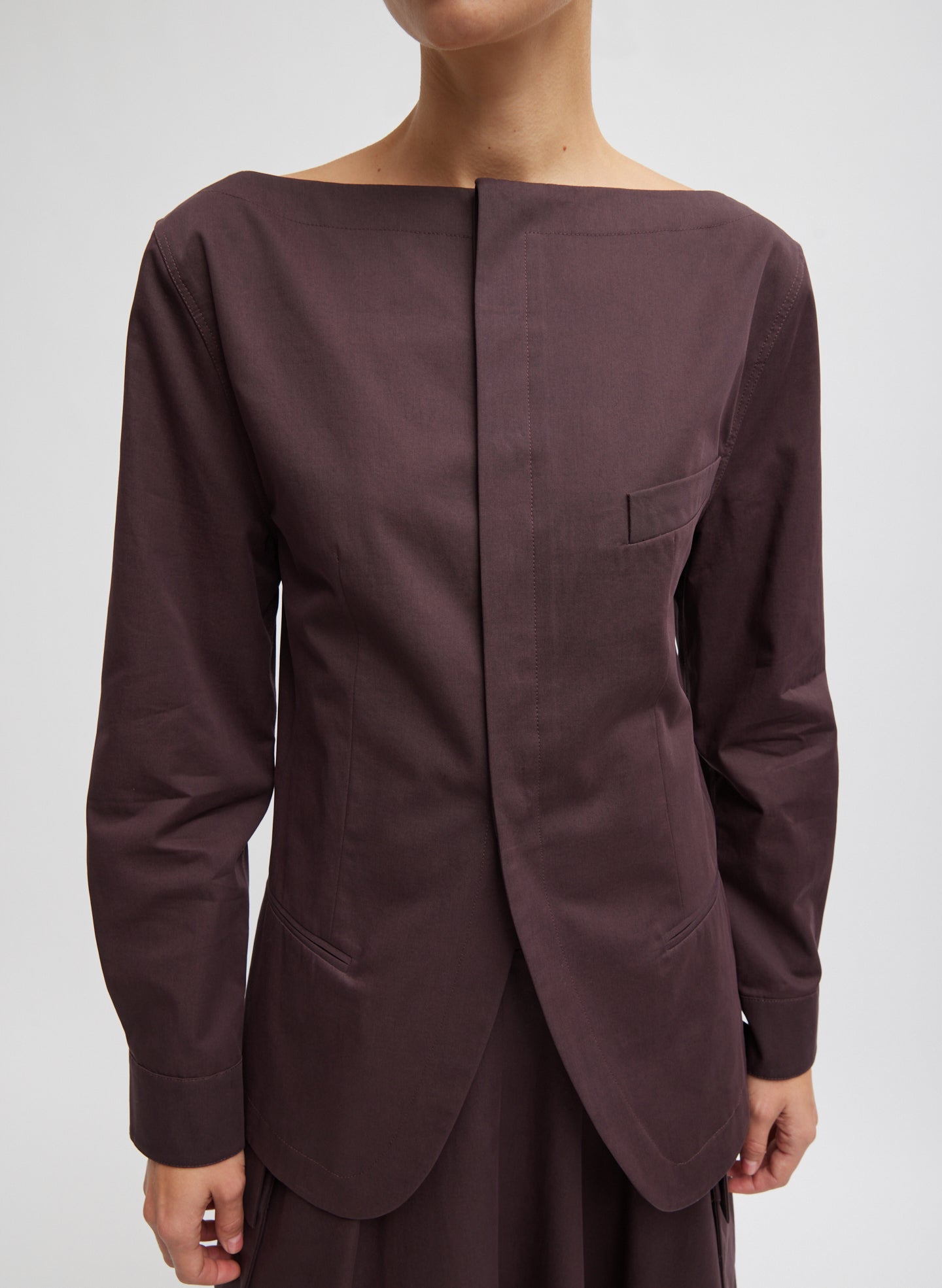 Bio Twill Boatneck Shirt Jacket - Plum-1