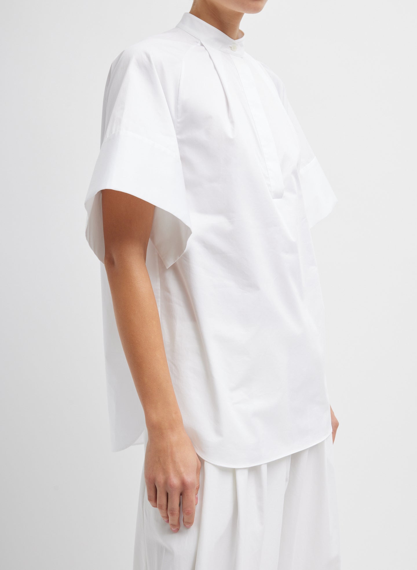 Eco Poplin Raglan Tucked Short Sleeve Shirt - White-1