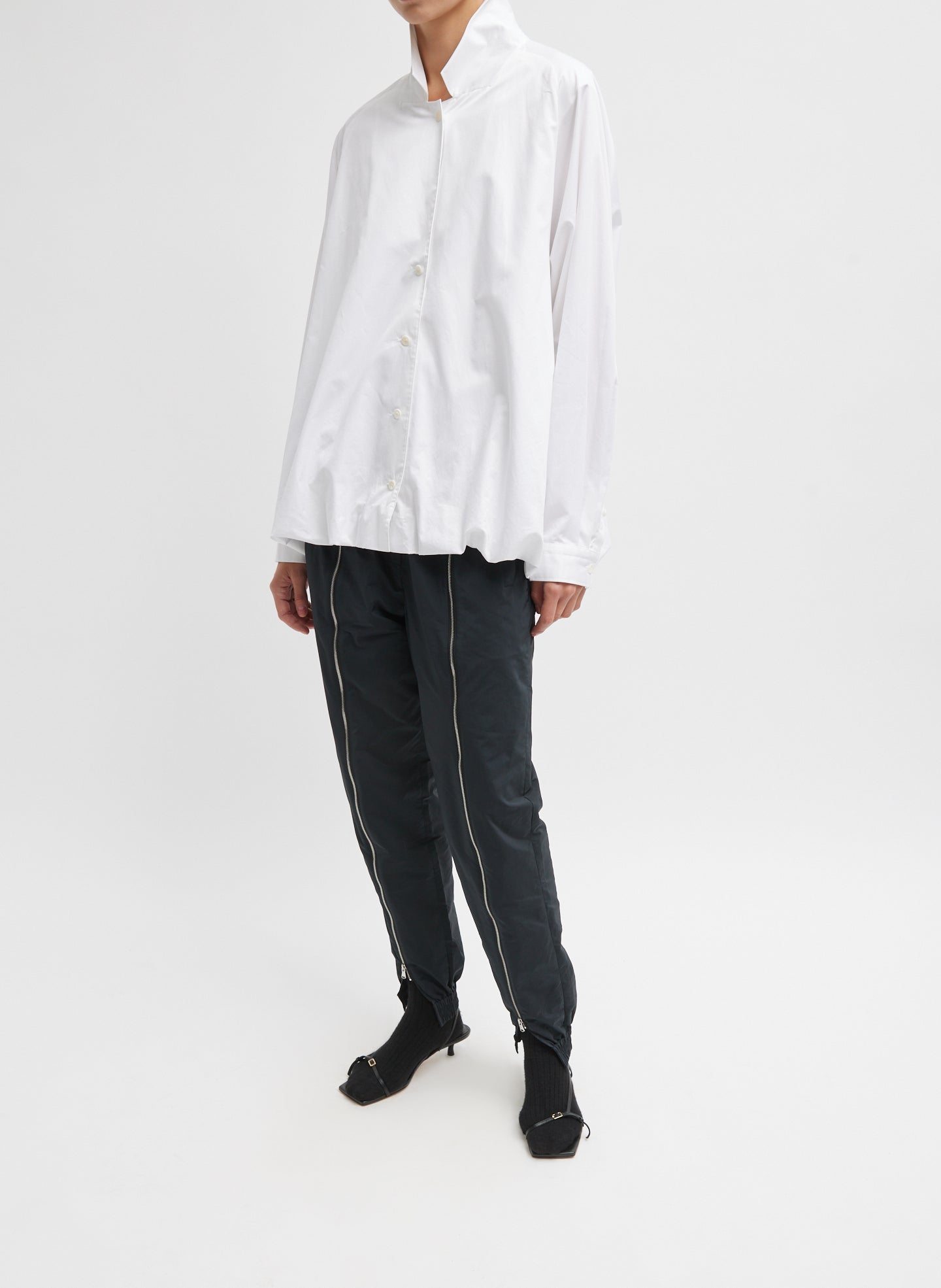 Eco Poplin Bubble Hem Shirt Jacket - White-1