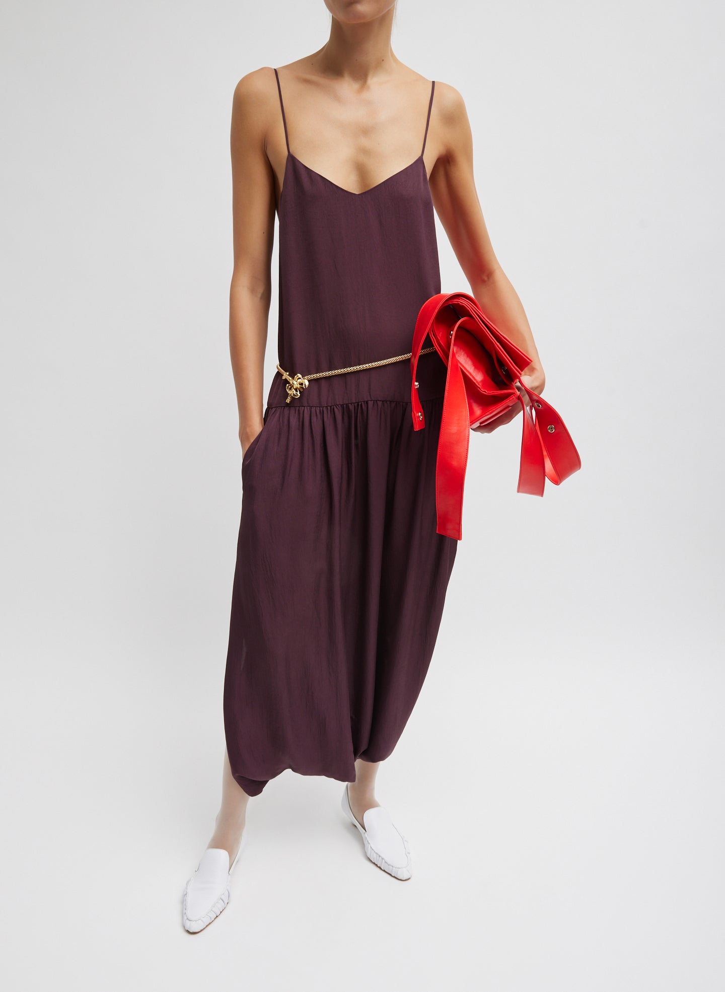 Spring Acetate Strappy Jalouise Dress - Crimson-1