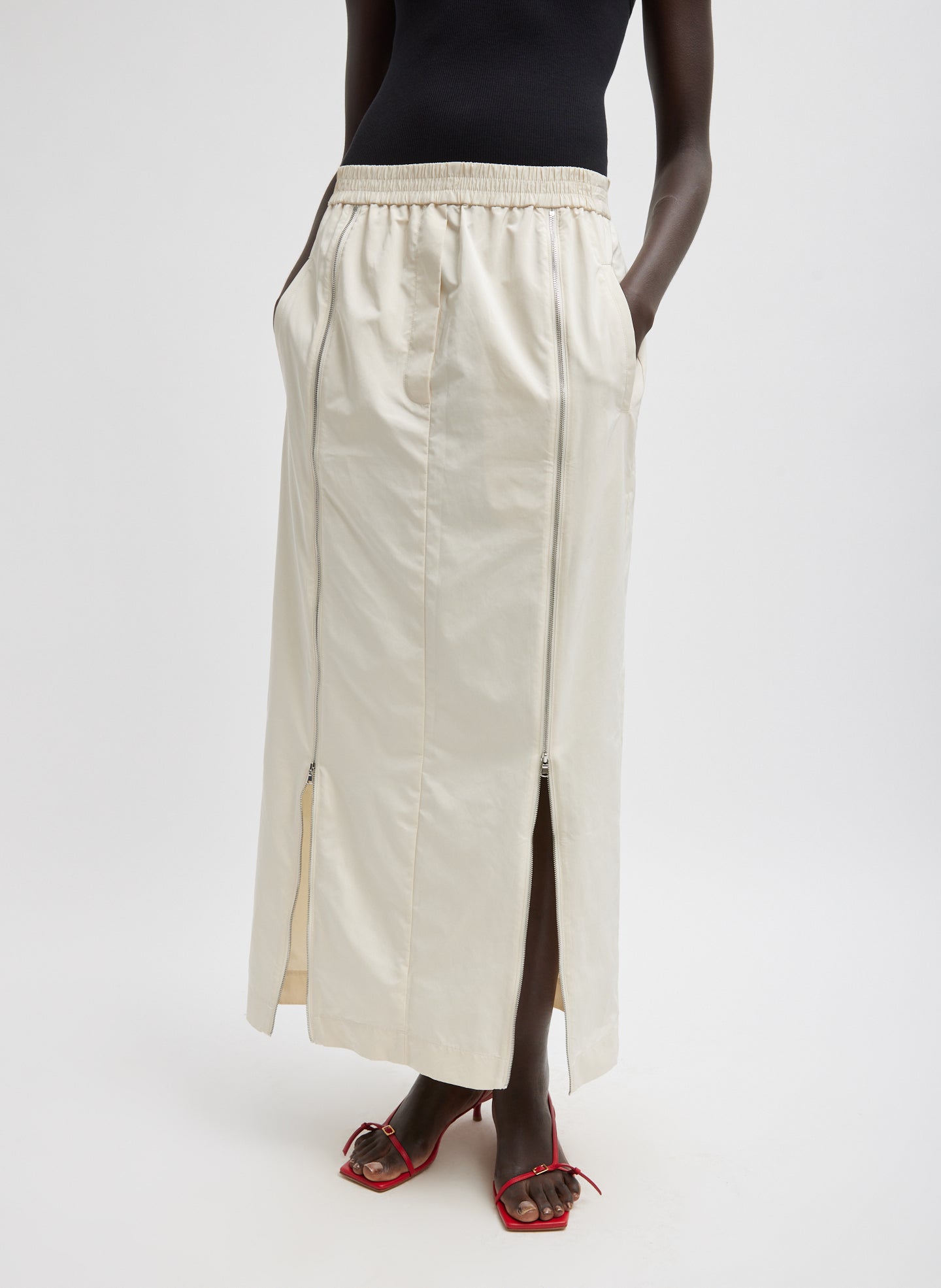 Nylon Zipper Maxi Skirt - Ivory-1