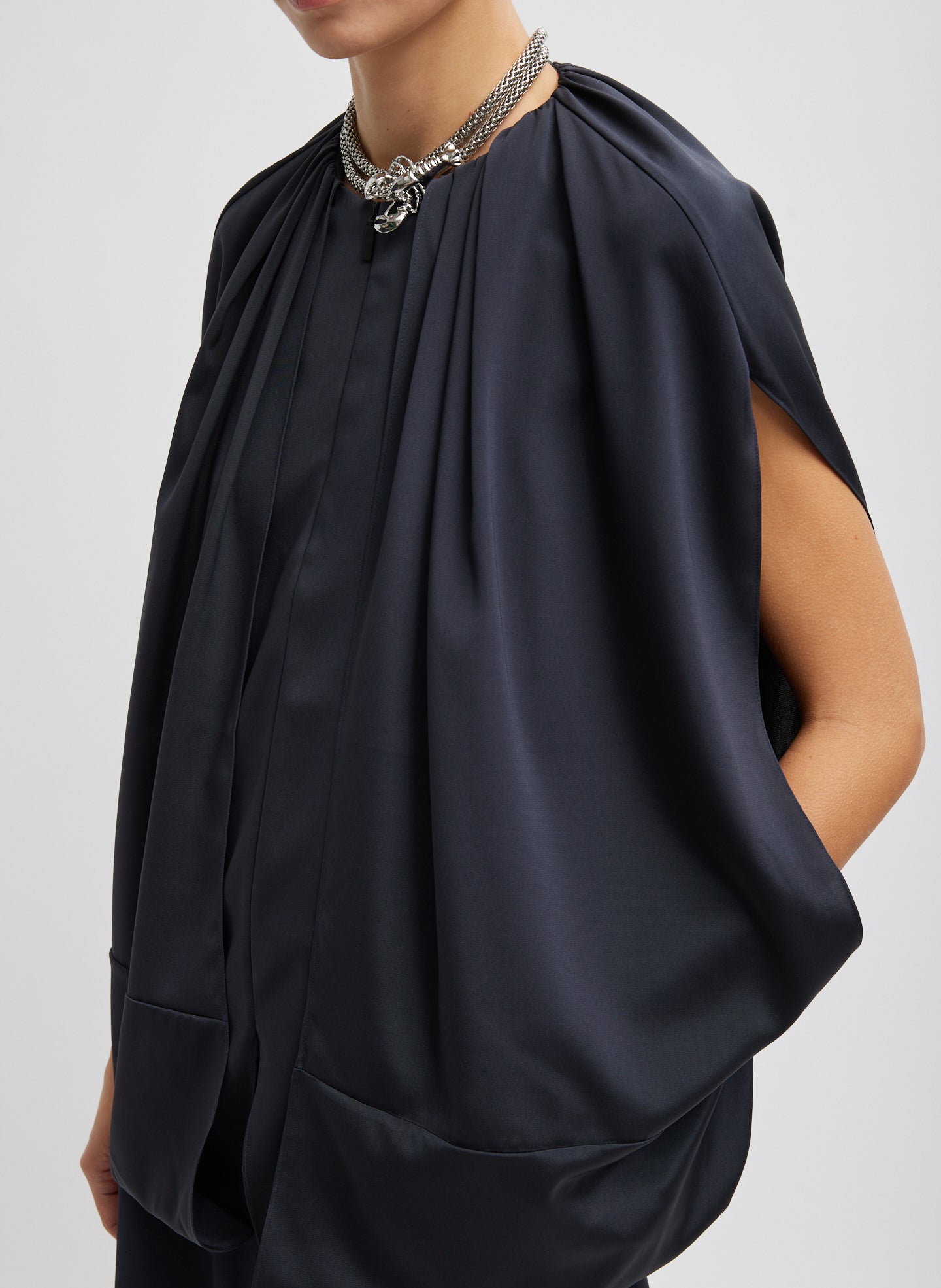 Stretch Silk Nylon Cape Top - Dark Navy-1