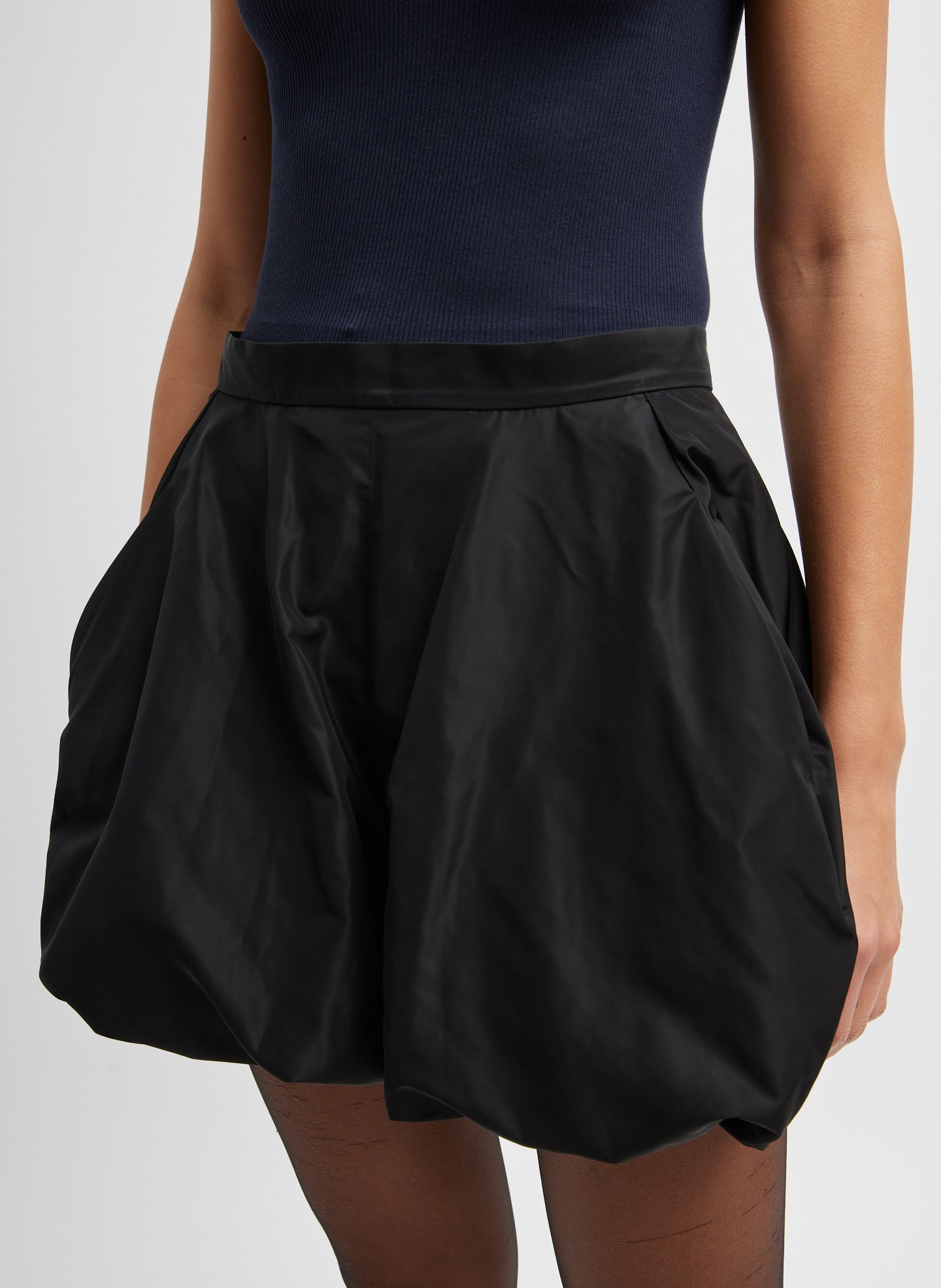 Italian Sporty Nylon Bubble Short - Black-2