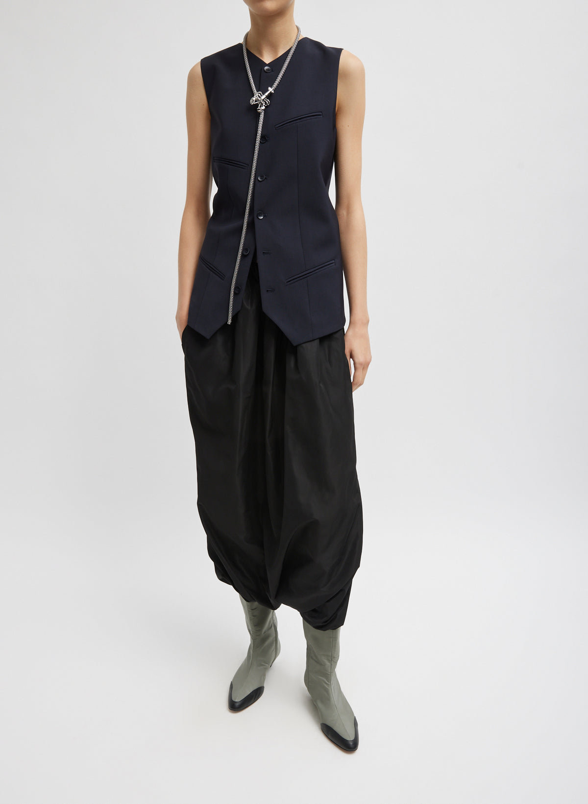 Italian Sporty Nylon Midi Anorak Skirt in Black