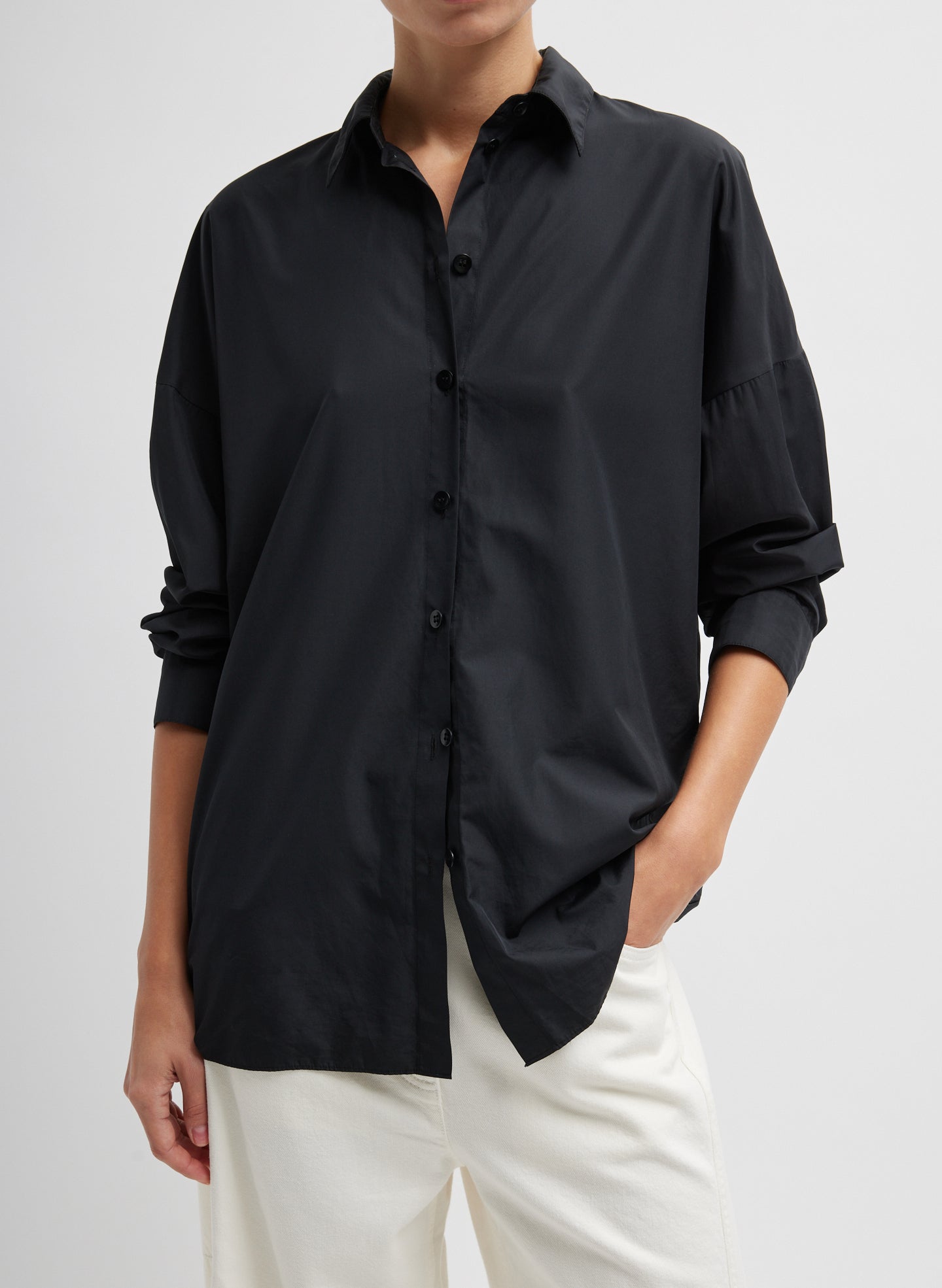 Italian Sporty Nylon Shirt With Cocoon Back - Black-1