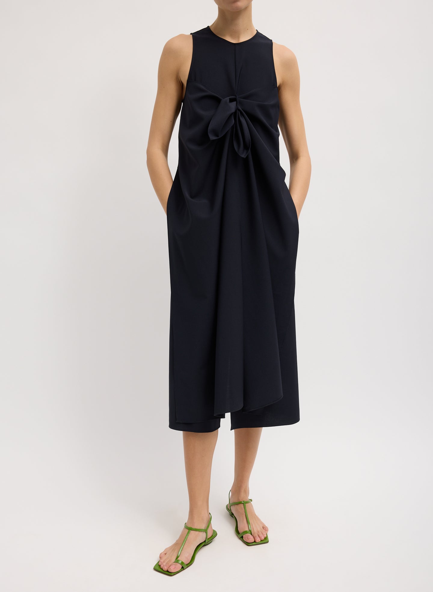 navy blue tie front dress Marilyn Cotton Tie Dress