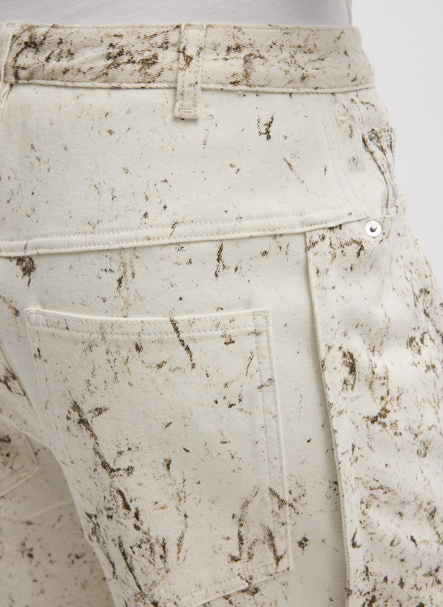 Calcimin Denim Midi Trouser Zip Skirt - closeup of back pocket detail