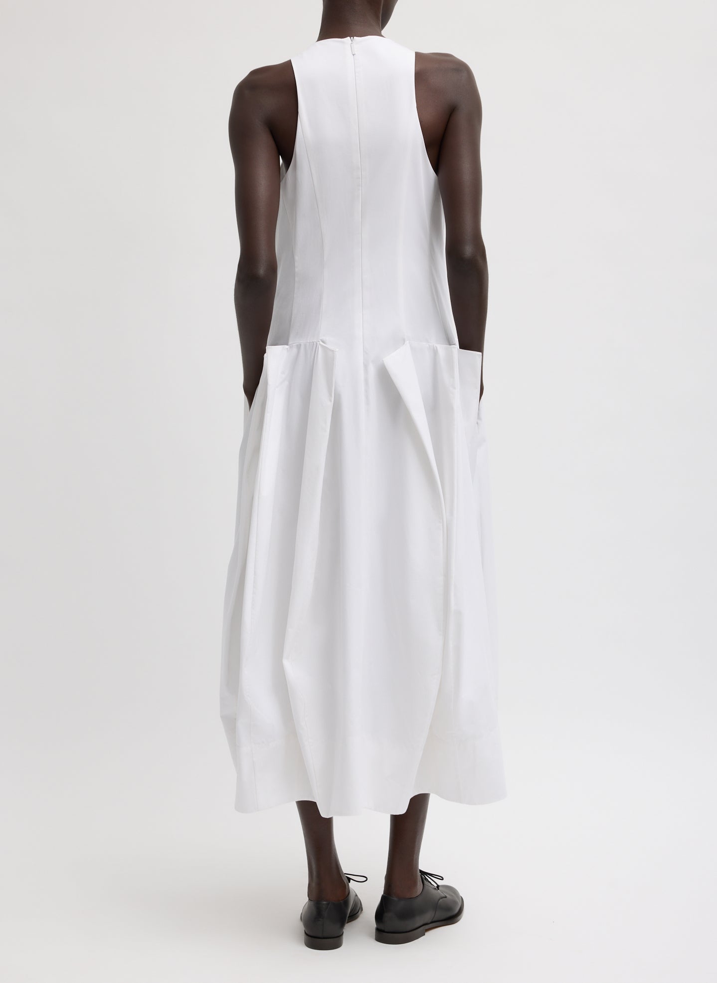 white dress with pockets Compact Eco Poplin Pinched Pleat Dress White / 00 / S126CP1661