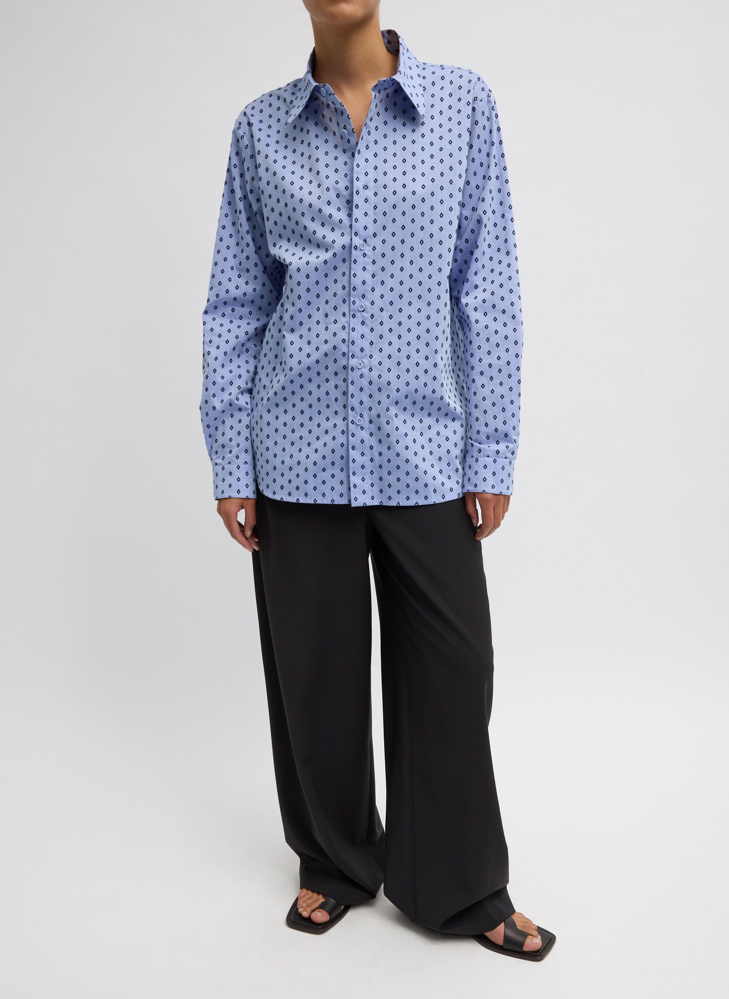 Blue Flocked Oxford Classic Men's Shirt -full look, front view on model
