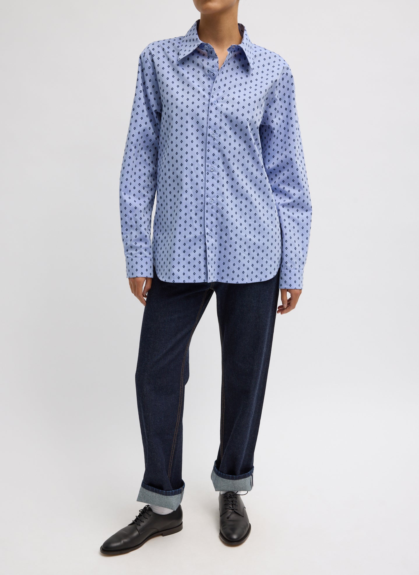 Blue Flocked Oxford Classic Men's Shirt - full look, front view on model