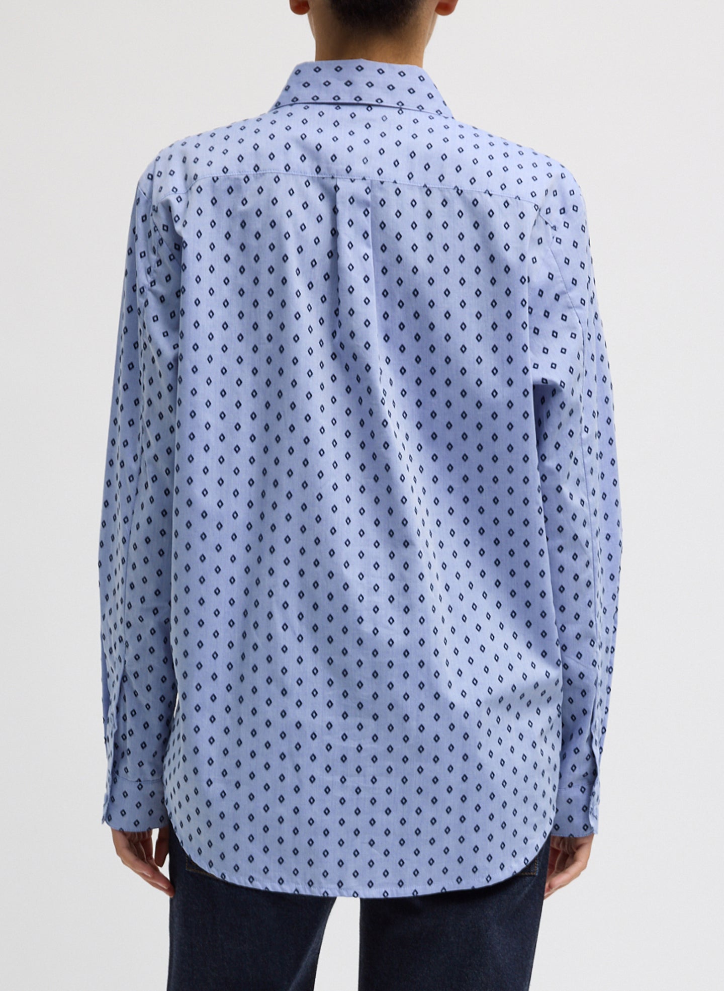 Blue Flocked Oxford Classic Men's Shirt - printed button down, back view on model