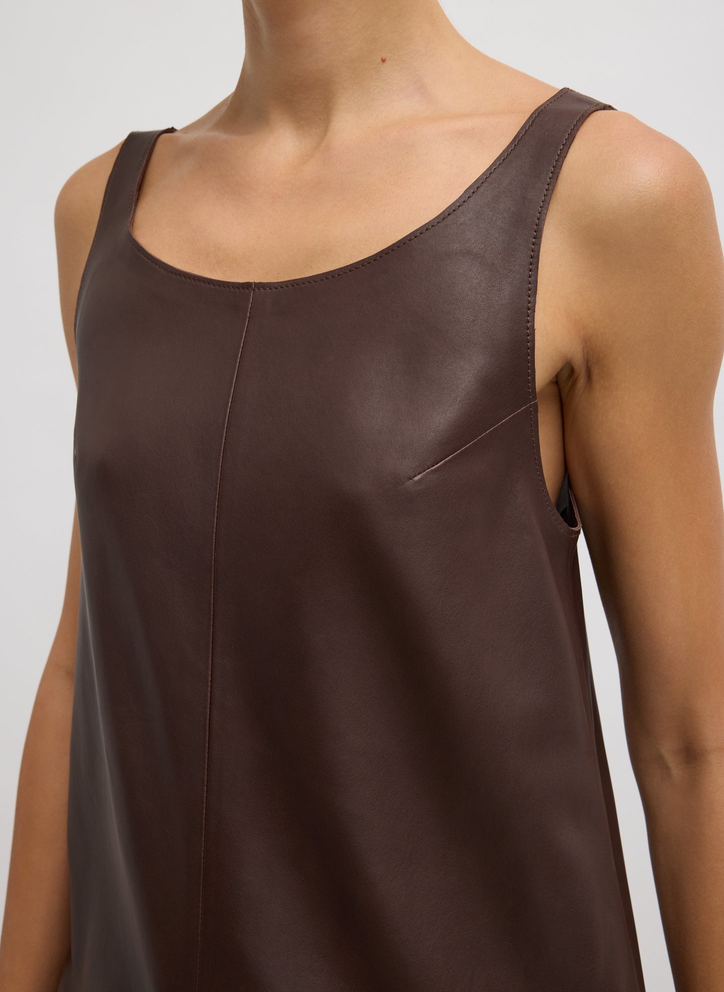 Leather Sleeveless Hoop Dress Brown / 02 / S126LP1662 Leather Sleeveless Hoop Dress Brown / 02 / S126LP1662