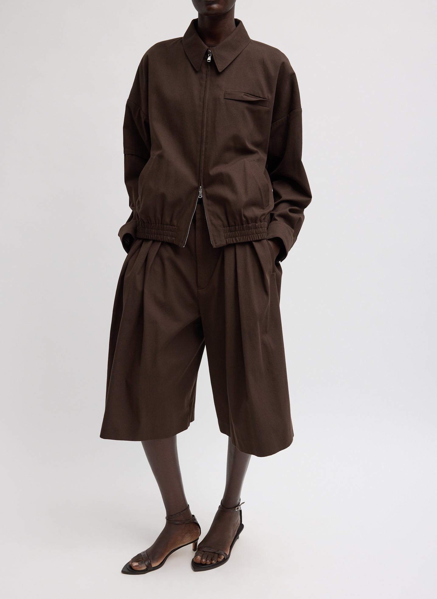 Luxe Spring Twill Tucked Pleated Wide Leg Short – Tibi Official