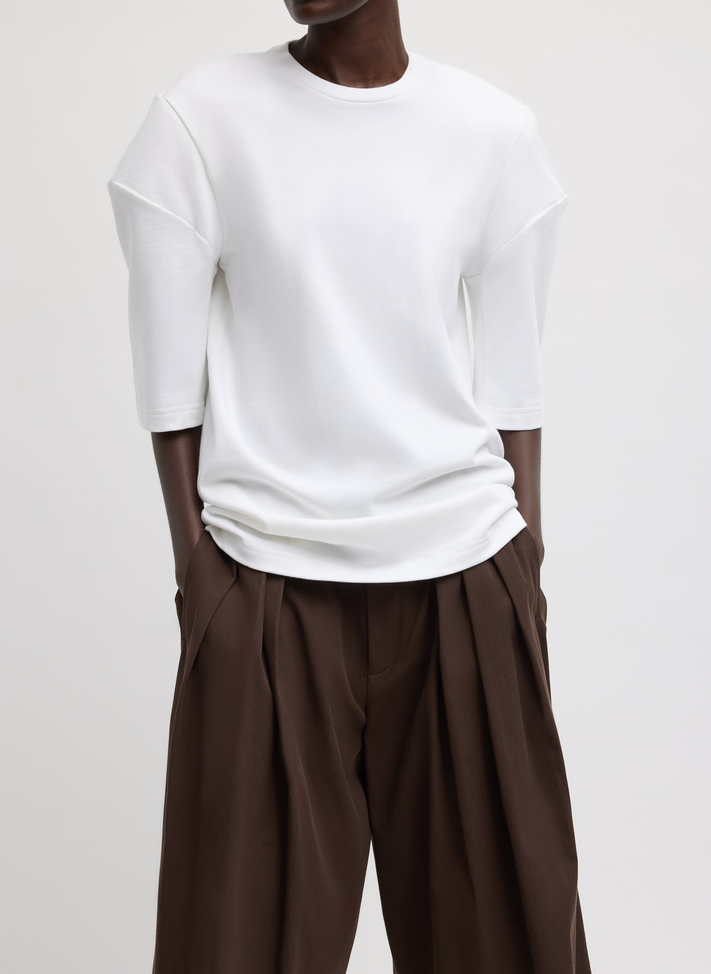 Perfect Hinged Sleeve T-Shirt - White Perfect Hinged Sleeve T-Shirt - front view on model