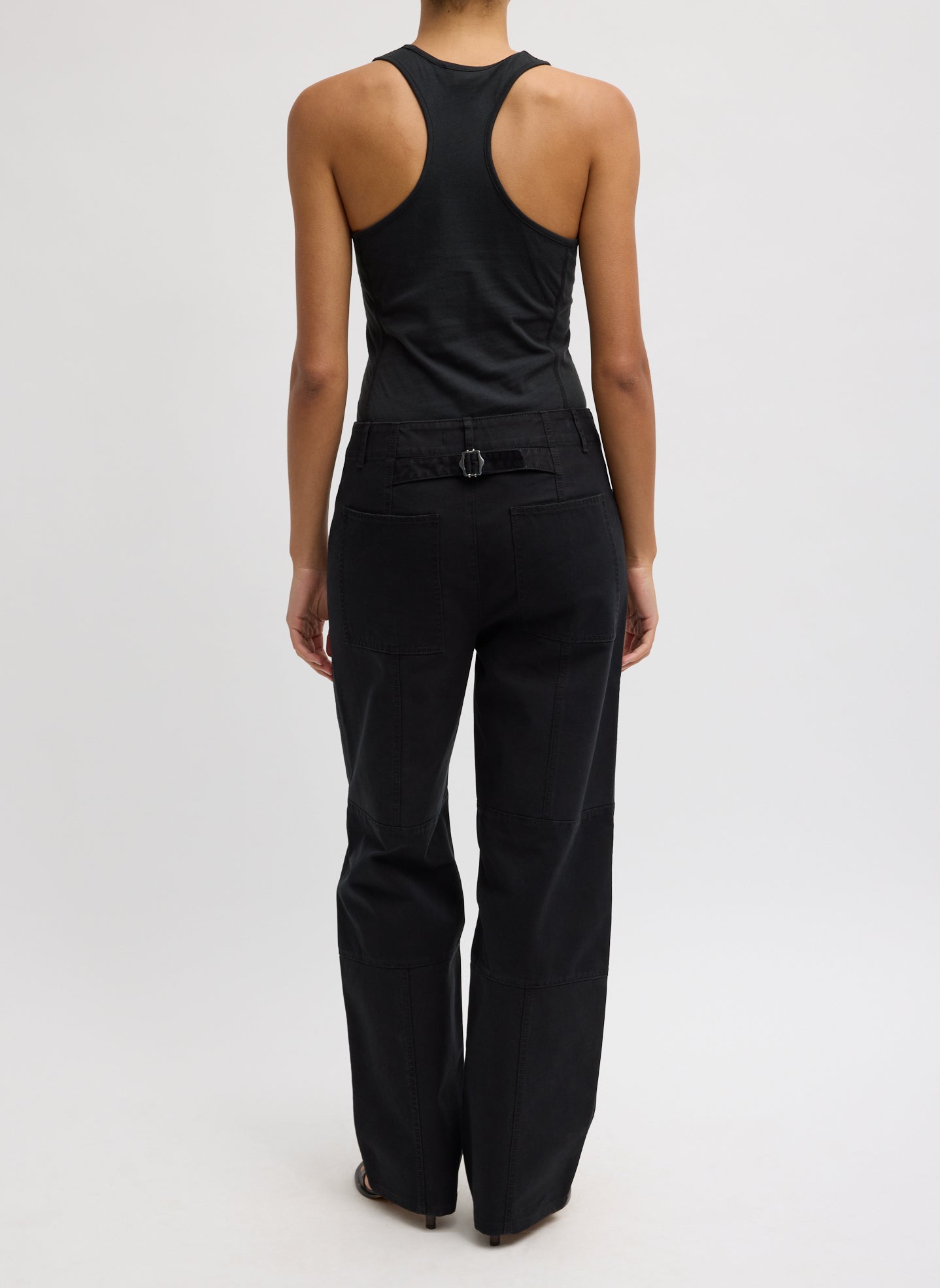 Black Patchwork Twill Cargo Fischer Jean - back view on model