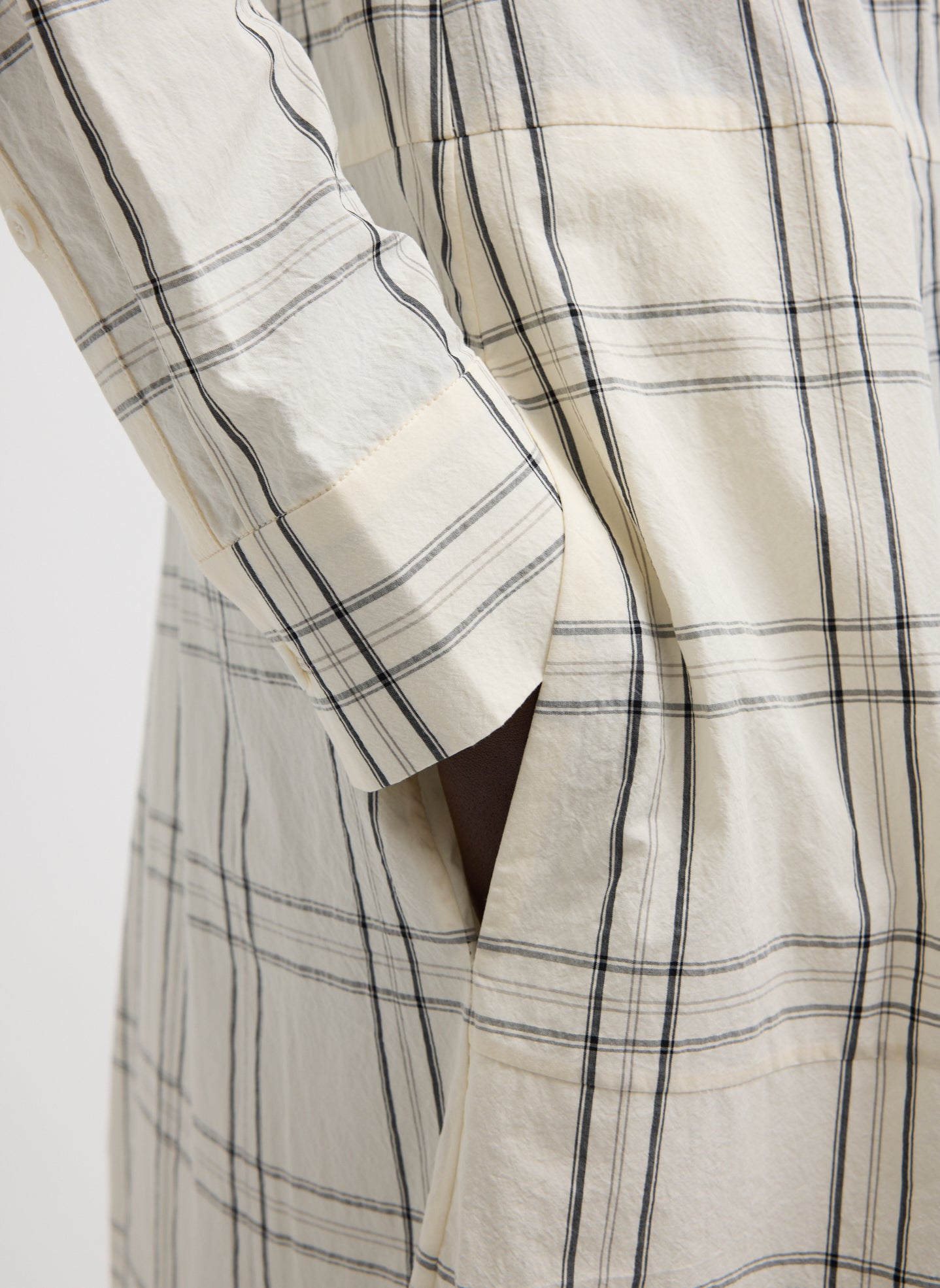 Ivory Black Multi Russel Plaid Balloon Dress - closeup of front pocket detail