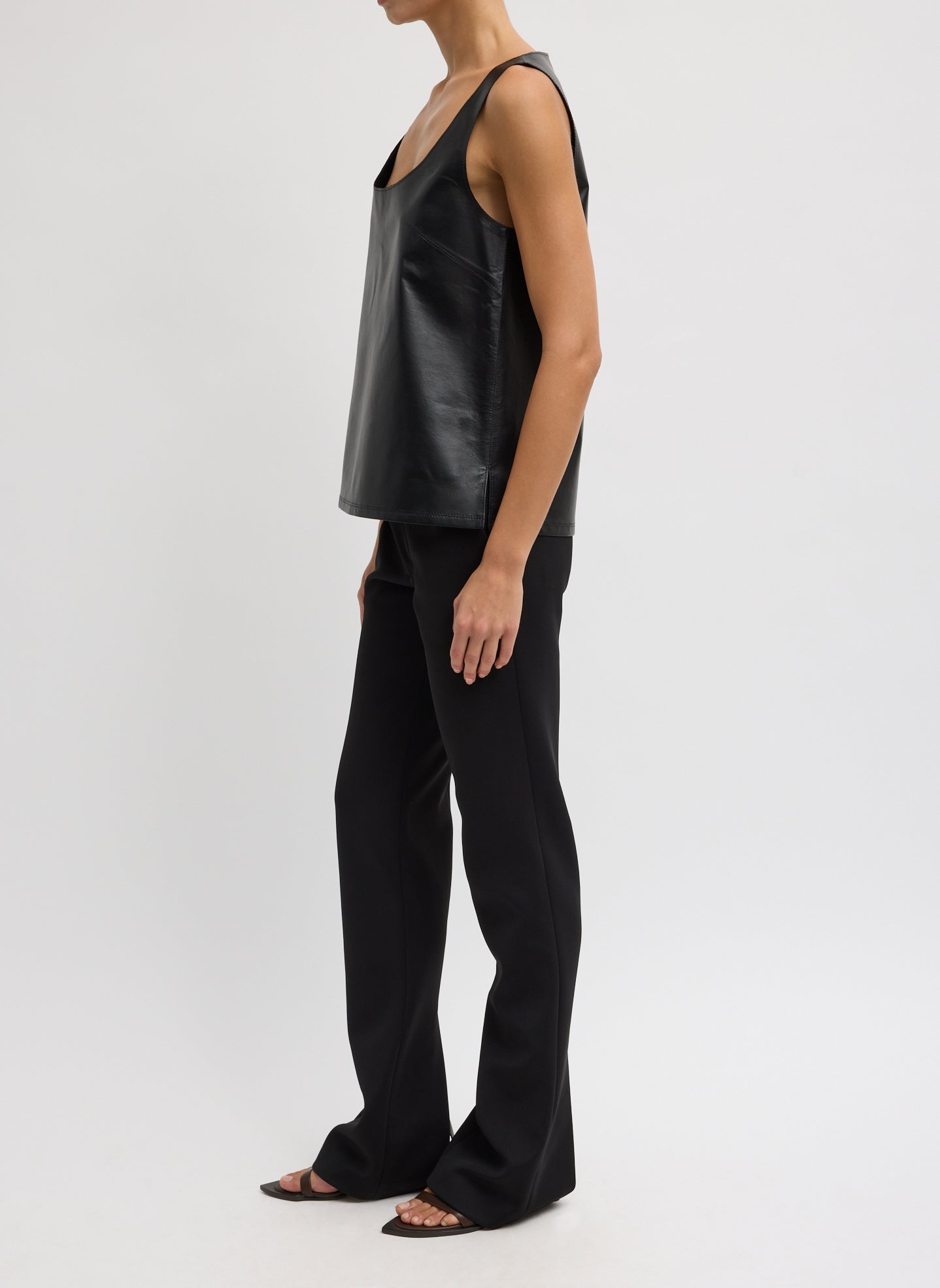 Black Spring Bonded Twill Elfie Trouser With Slits - side view on model