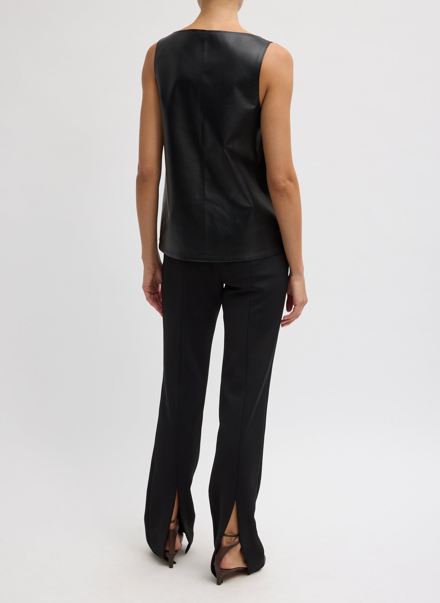 Black Spring Bonded Twill Elfie Trouser With Slits - back view on model