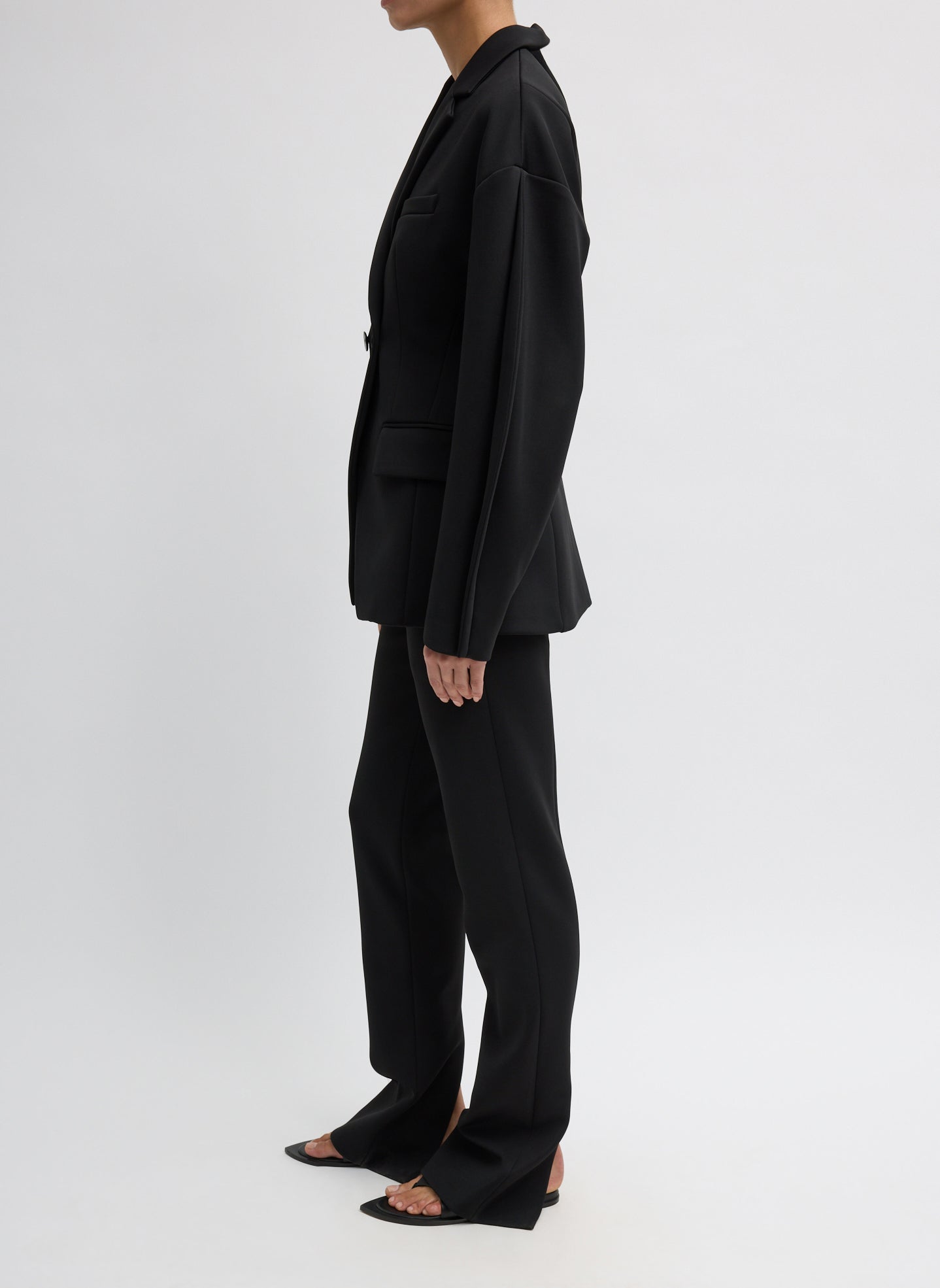 Black Spring Bonded Twill Sculpted Blazer - side view on model
