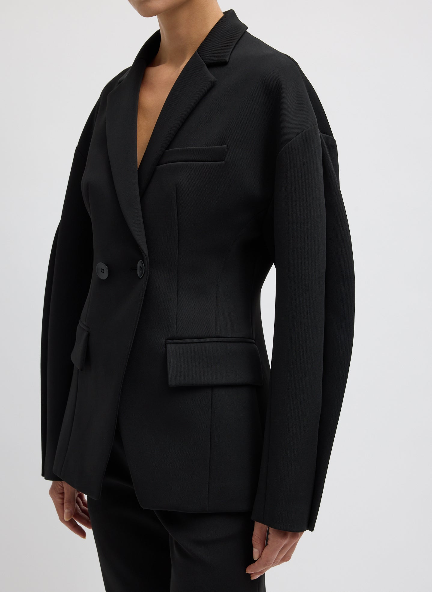 Black Spring Bonded Twill Sculpted Blazer - side view on model