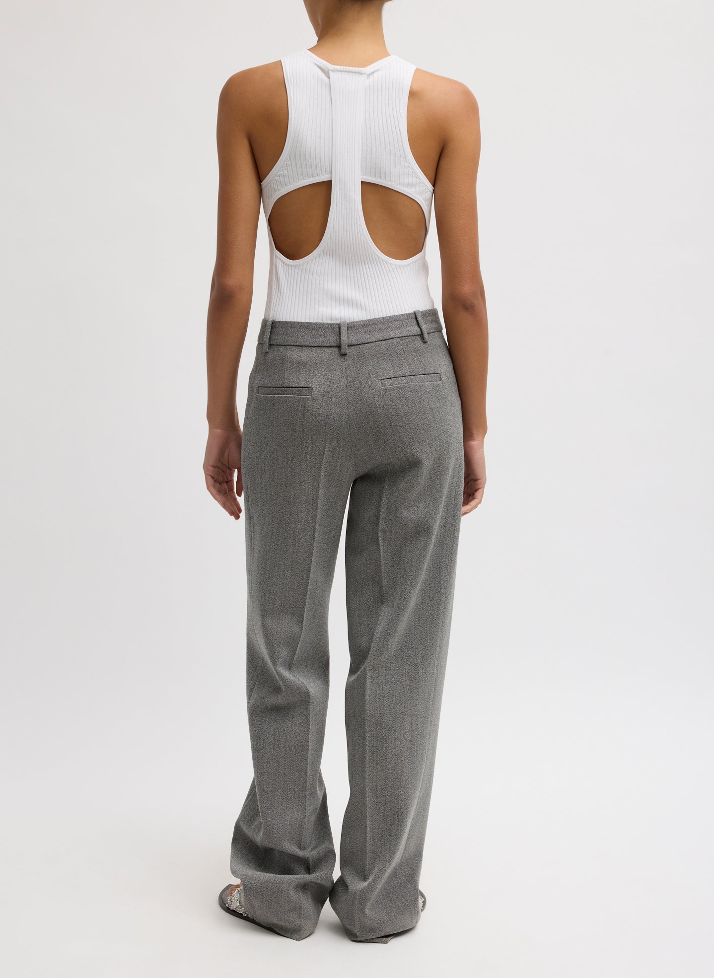Grey Structured Wool Zip Front Trouser - back view on model