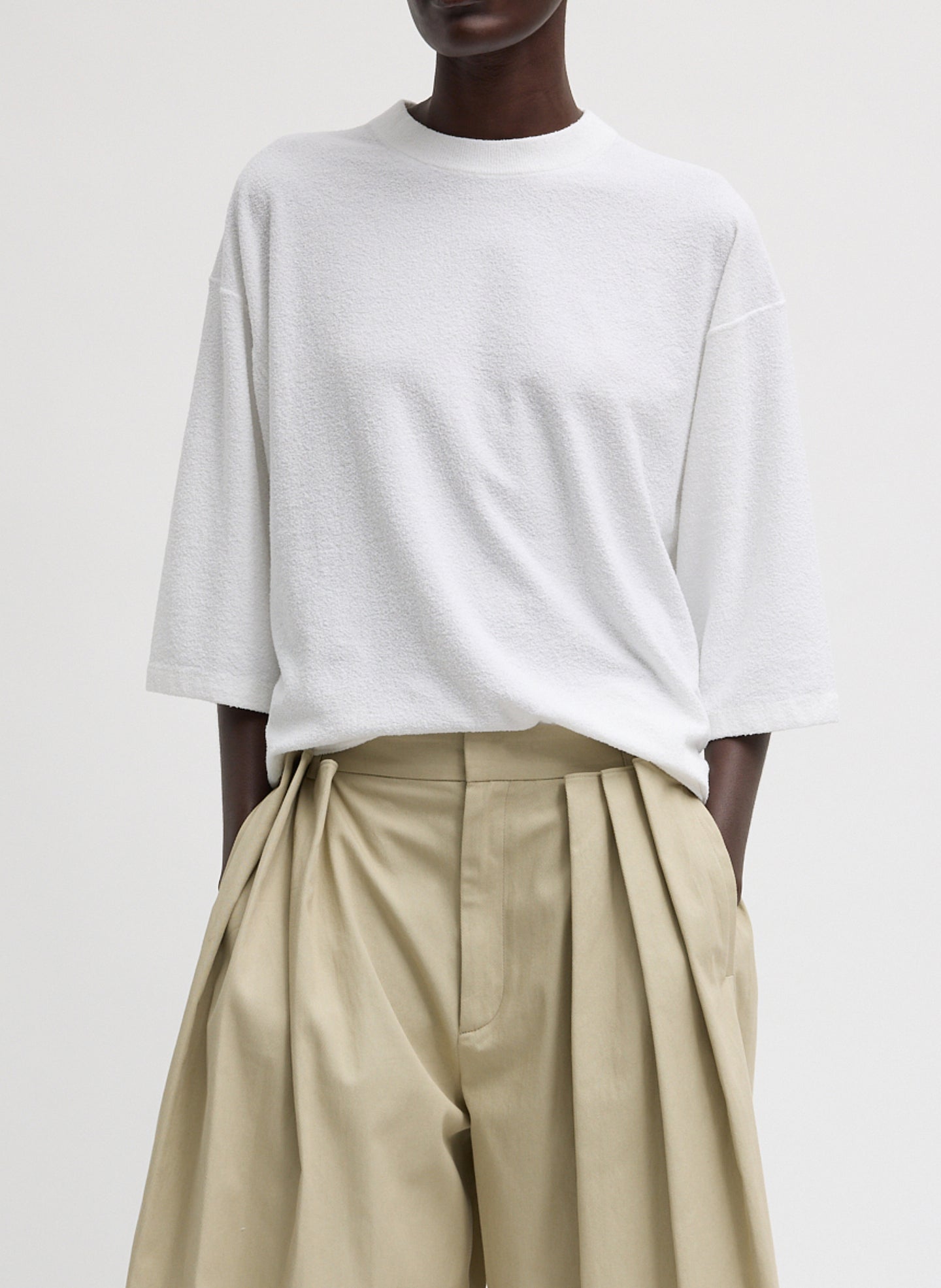 Sable Oversized Easy T-Shirt - White Sable Oversized Easy Knit T-Shirt - front view on model