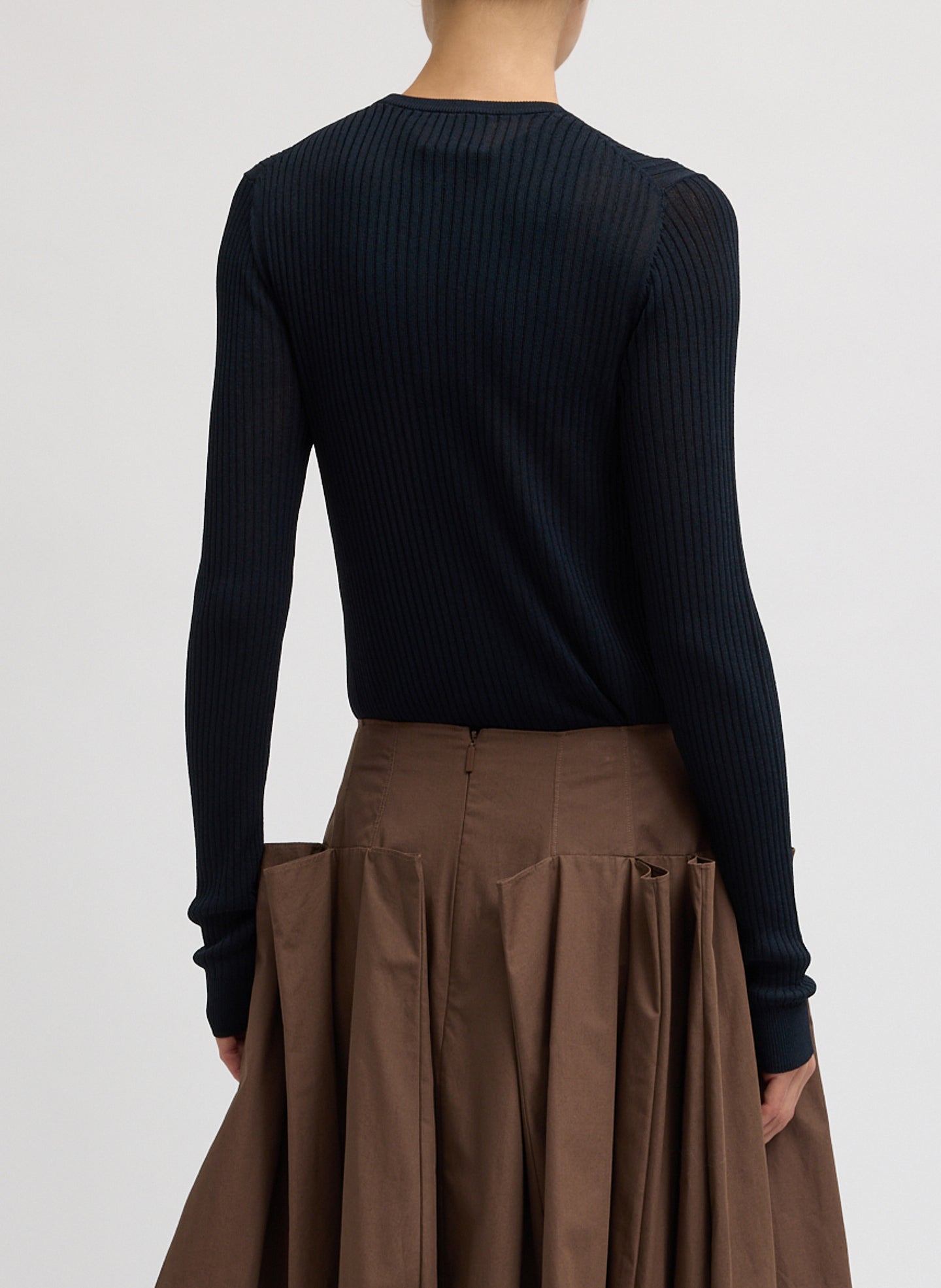 Navy Ribbed Knit Cardigan - back view on model