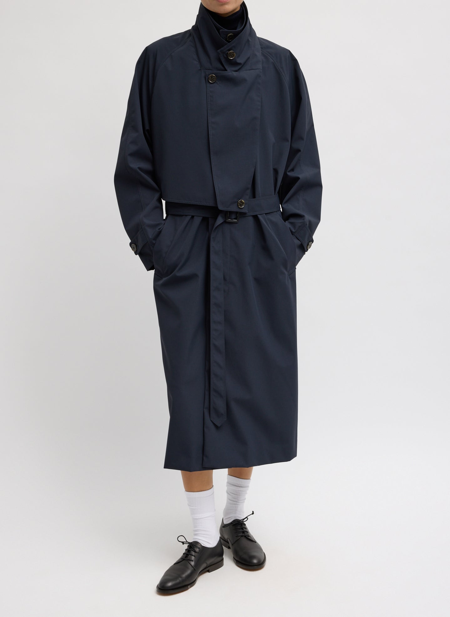 Double Collar Frank Trench - Navy Double Collar Frank Trench - trench coat, front view on model