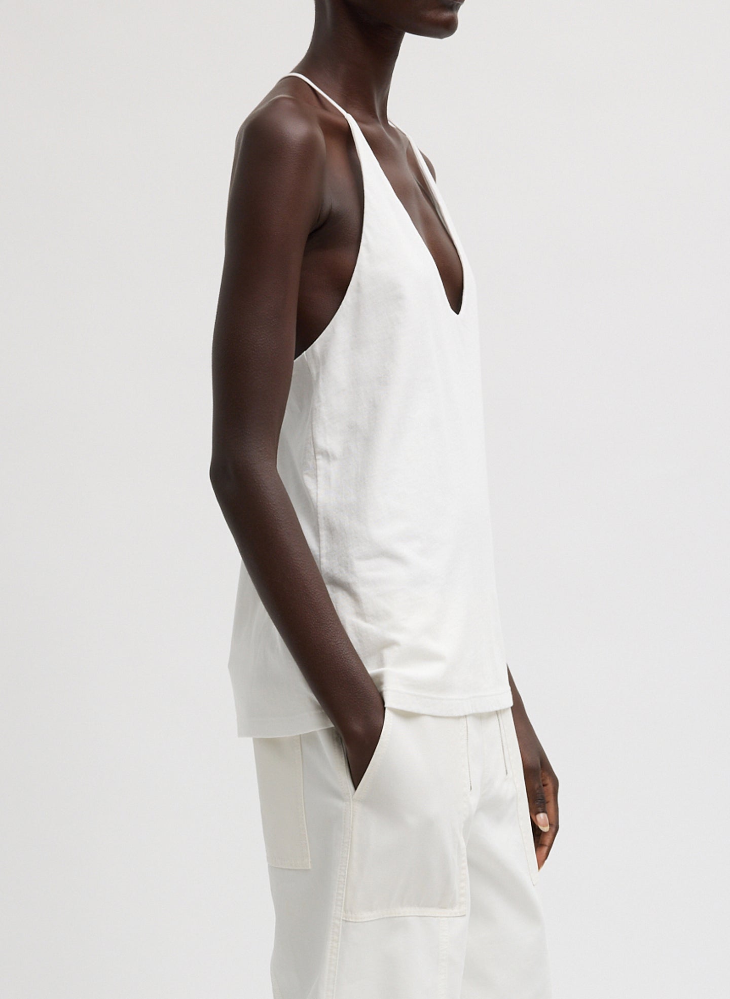 White Racerback Tank Top - side view on model