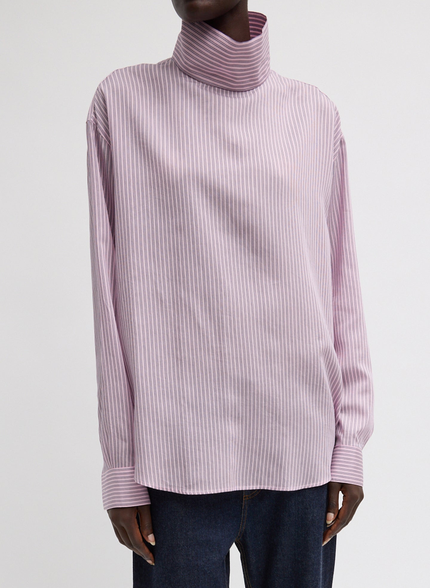 Ultra Light Silk Tencel Striped Funnel Neck Shirt – Tibi Official